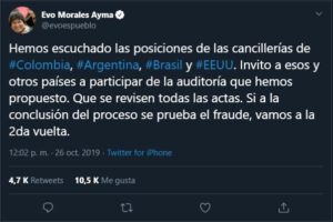 Fraude electoral en Bolivia según Evo Morales