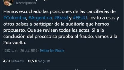 Fraude electoral en Bolivia según Evo Morales