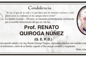 Condolencia por el fallecimiento del Prof. Renato Quiroga Núñez