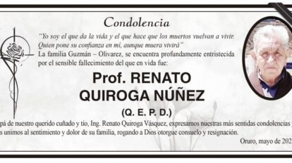 Condolencia por el fallecimiento del Prof. Renato Quiroga Núñez