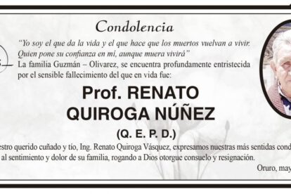 Condolencia por el fallecimiento del Prof. Renato Quiroga Núñez