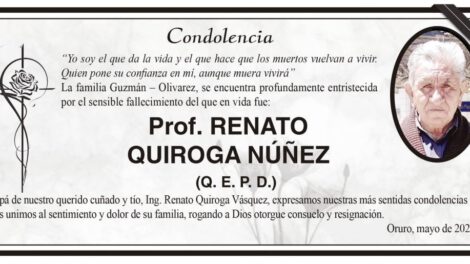 Condolencia por el fallecimiento del Prof. Renato Quiroga Núñez