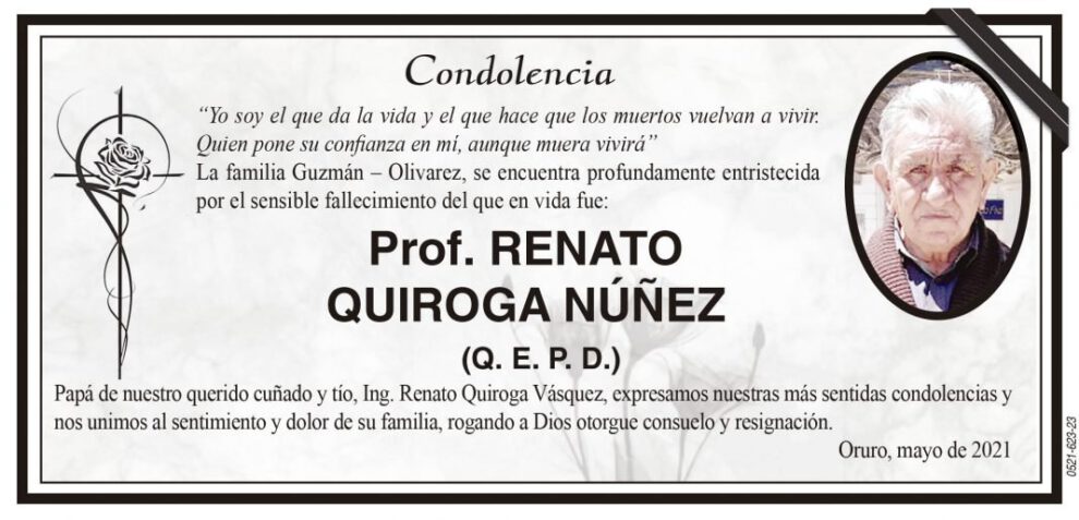 Condolencia por el fallecimiento del Prof. Renato Quiroga Núñez