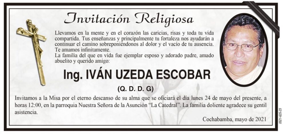 Invitación Religiosa para Ing. Iván Uzeda Escobar