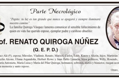 Parte Necrológico de Prof. Renato Quiroga Núñez