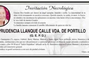 Necrológica Prudencia Llanque Calle Vda. de Portillo