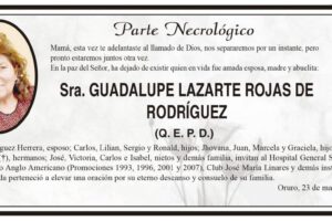 Parte Necrológico de Guadalupe Lazarate Rojas de Rodríguez