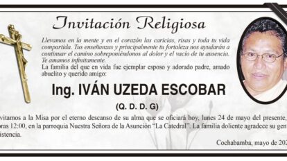 Ing. Iván Uzeda Escobar invitación religiosa