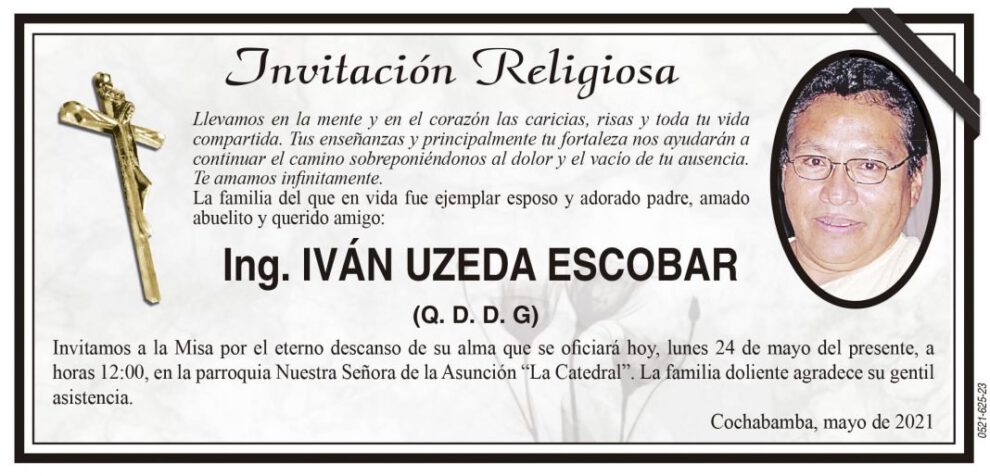 Ing. Iván Uzeda Escobar invitación religiosa