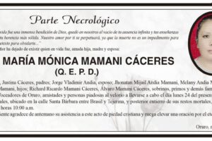 Parte Necrológico de Sra. María Mónica Mamani Cáceres