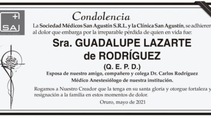 Condolencia por la Sra. Guadalupe Lazarate de Rodríguez