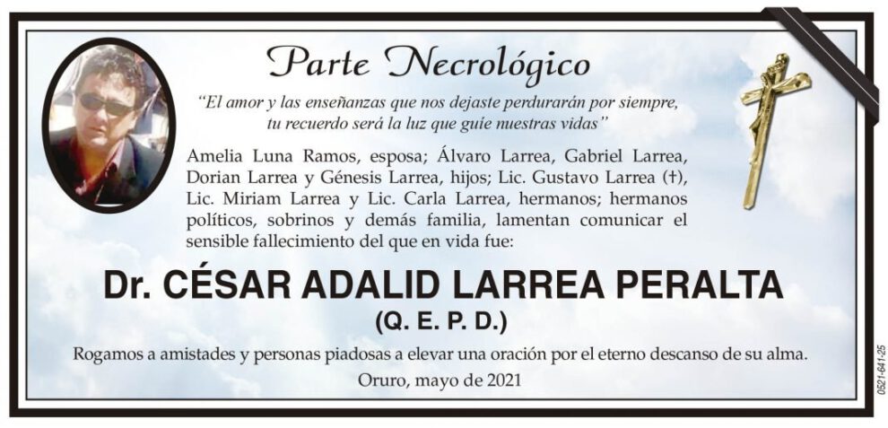Necrológico del Dr. César Adalid Larrea Peralta