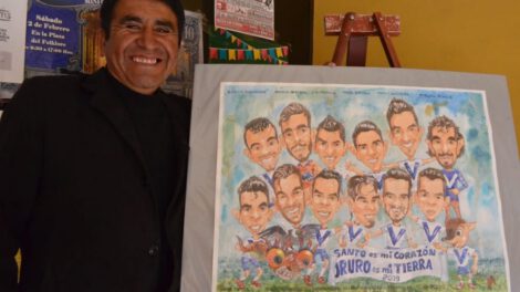 Miroz exposición Oruro con retratos de personalidades
