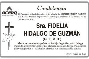 Condolencia por la Sra. Fidelia Hidalgo de Guzmán