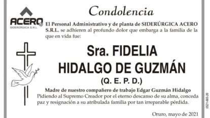 Condolencia por la Sra. Fidelia Hidalgo de Guzmán