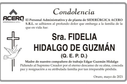Condolencia por la Sra. Fidelia Hidalgo de Guzmán