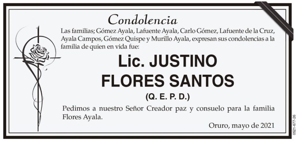 Condolencia por Lic. Justino Flores Santos