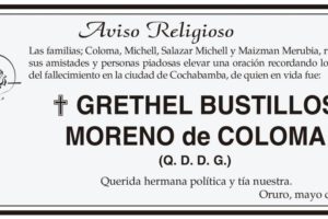 Aviso Religioso de Grethel Bustillos Moreno
