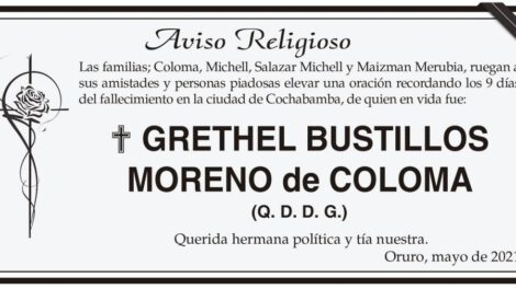 Aviso Religioso de Grethel Bustillos Moreno