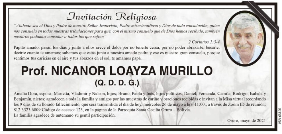 Prof. Nicanor Loayza Murillo - Invitación Religiosa