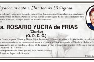 Agradecimiento e Invitación Religiosa por Rosario Yucra de Frías