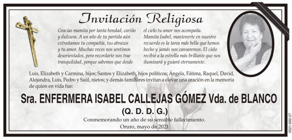 Sra. Enfermera Isabel Callejas Gómez en memoria
