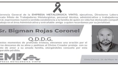 Necrológico de Bigman Rojas Coronel
