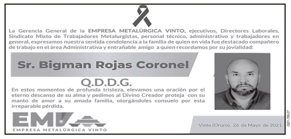 Necrológico de Bigman Rojas Coronel