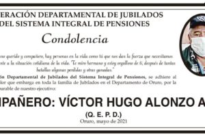 Condolencia por la pérdida de Víctor Hugo Alonzo Arce