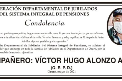 Condolencia por la pérdida de Víctor Hugo Alonzo Arce