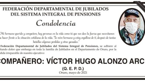 Condolencia por la pérdida de Víctor Hugo Alonzo Arce