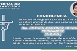 Condolencia por la Sra. Esther Martinez Chuca de Fernandez