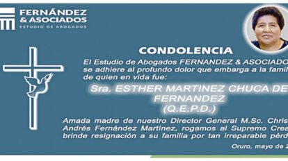 Condolencia por la Sra. Esther Martinez Chuca de Fernandez