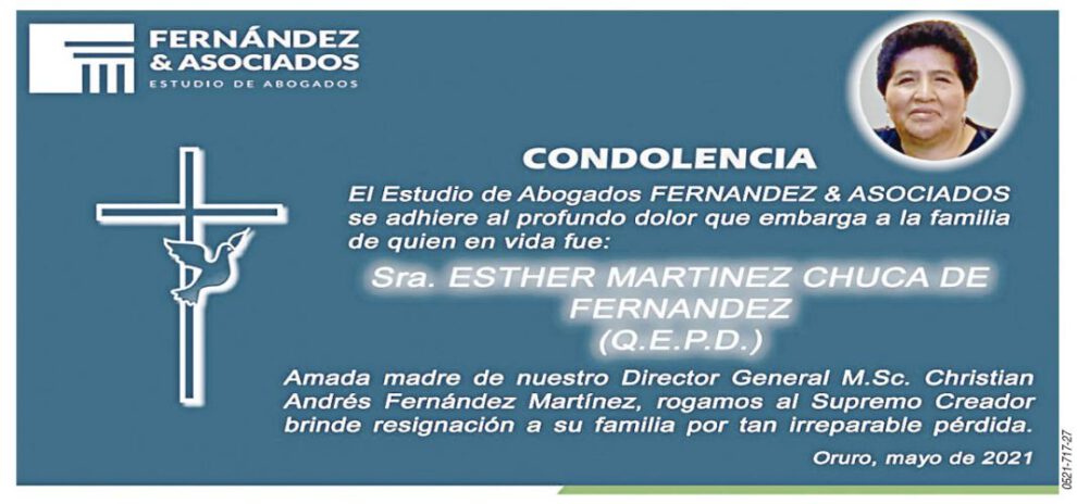 Condolencia por la Sra. Esther Martinez Chuca de Fernandez