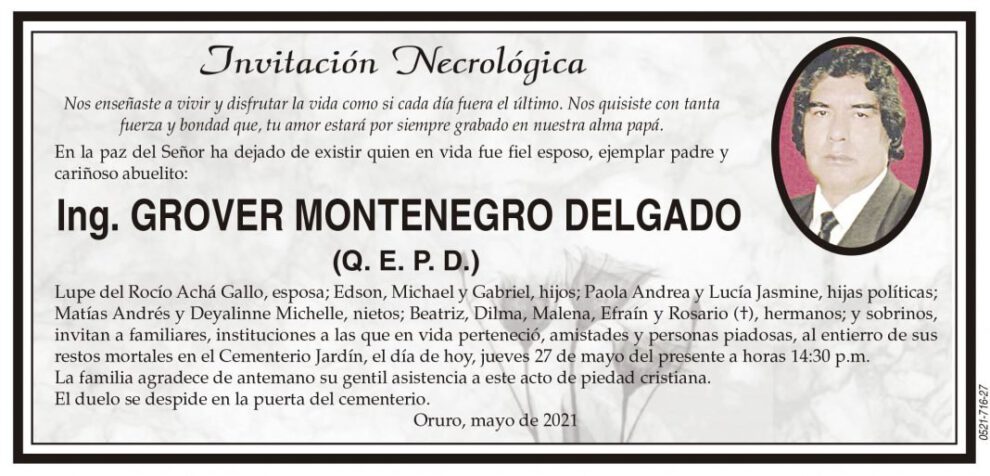 Ing. Grover Montenegro Delgado Q. E. P. D.