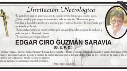 Invitación Necrológica: Edgar Ciro Guzmán Saravia
