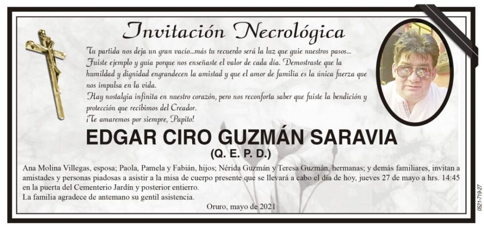 Invitación Necrológica: Edgar Ciro Guzmán Saravia