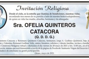 Invitación Religiosa para Ofelia Quinteros Catacora