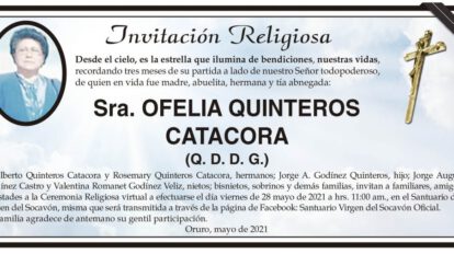 Invitación Religiosa para Ofelia Quinteros Catacora