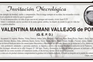 Invitación Necrológica: Sra. Valentina Mamani Vallejos