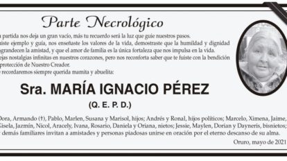 Necrológico de María Ignacio Pérez