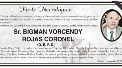 Parte Necrológico de Bigman Vorcendy Rojas Coronel