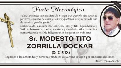 Necrológico de Modesto Tito Zorrilla Dockar