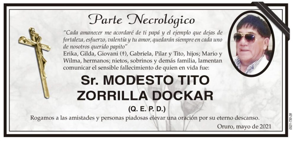 Necrológico de Modesto Tito Zorrilla Dockar
