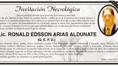 Invitación Necrológica: Lic. Ronald Edsson Arias Aldunate