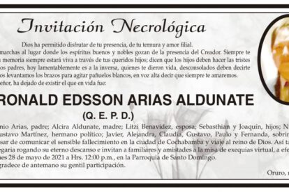 Invitación Necrológica: Lic. Ronald Edsson Arias Aldunate