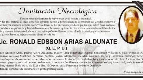 Invitación Necrológica: Lic. Ronald Edsson Arias Aldunate