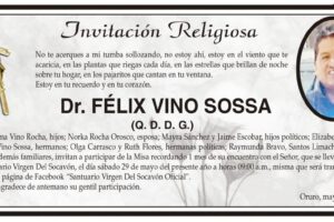 Invitación religiosa en memoria del Dr. Félix Vino Sossa