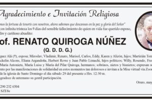 Agradecimiento e Invitación Religiosa: Prof. Renato Quiroga Núñez