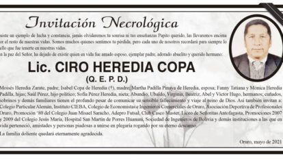 Necrológica de Lic. Ciro Heredia Copa
